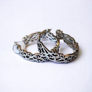 VINTAGE • silver filigree crescent hoop earrings baroque coquette french girl